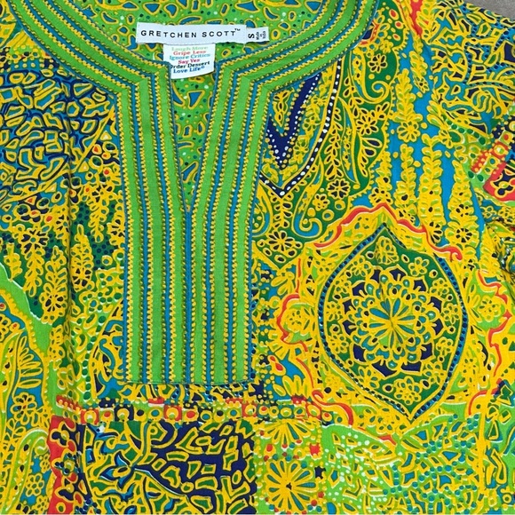 Gretchen Scott Top Tunic Green Geometric V-Neck Pullover Artsy Colorful Small - Picture 2 of 8